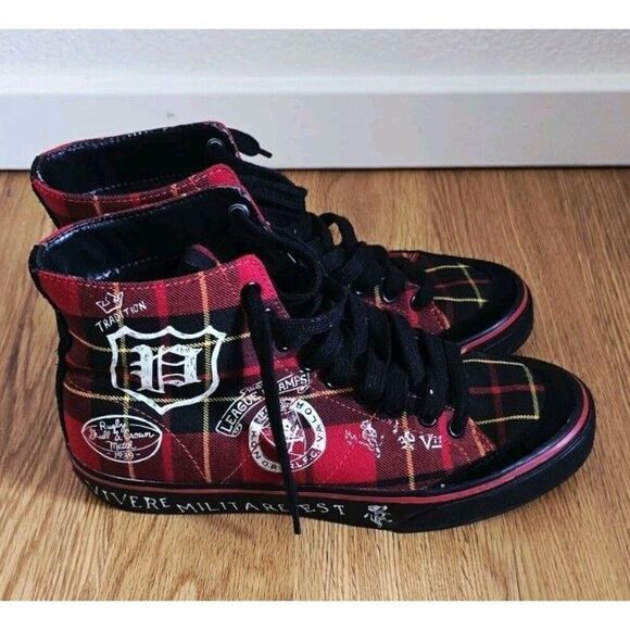 Polo Ralph Lauren Solomon Red Plaid High Top Shoes Men 7 D Tradition Punk 90’s - Picture 7 of 11